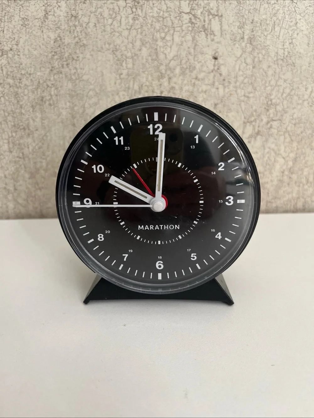 Marathon Mechanical Wind Up Alarm Clock Black Ticks Works